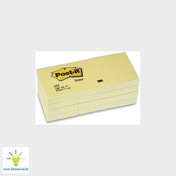 Post-it blok 653 gul 38x51mm 100bl 3M 12blk/pak