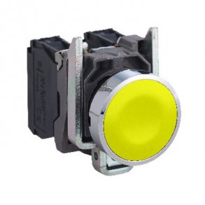 Harmony tryckknapp komplett med fjäderretur och platt tryckknapp i gul färg 1xNO, XB4BA51
