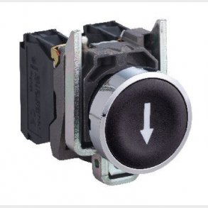 Harmony tryckknapp komplett med fjäderretur och platt tryckknapp i svart med vit pil 1xNO, XB4BA335