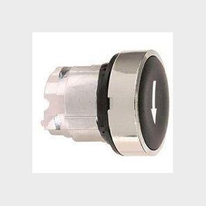 Harmony trykknaphoved i metal med fjeder-retur og plan trykflade i sort farve med hvidt 