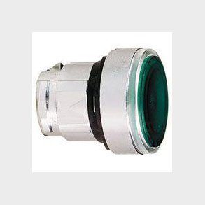 Harmony trykknaphoved i metal for LED med kip-funktion og plan trykflade i gr�n farve