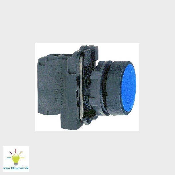 Harmony trykknap komplet med fjeder-retur og plan trykflade i bl farve 1xNO, XB5AA61