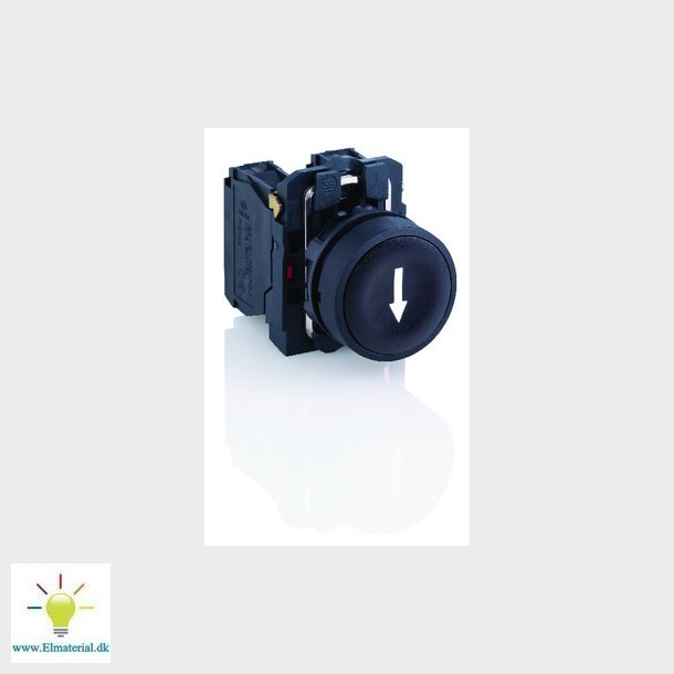 Harmony trykknap komplet med fjeder-retur og plan trykflade i sort farve med hvid pil 1xNO, XB5AA335