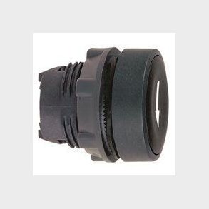 Harmony trykknapshoved i plast med fjeder-retur og plan trykflade i sort farve med hvidt 