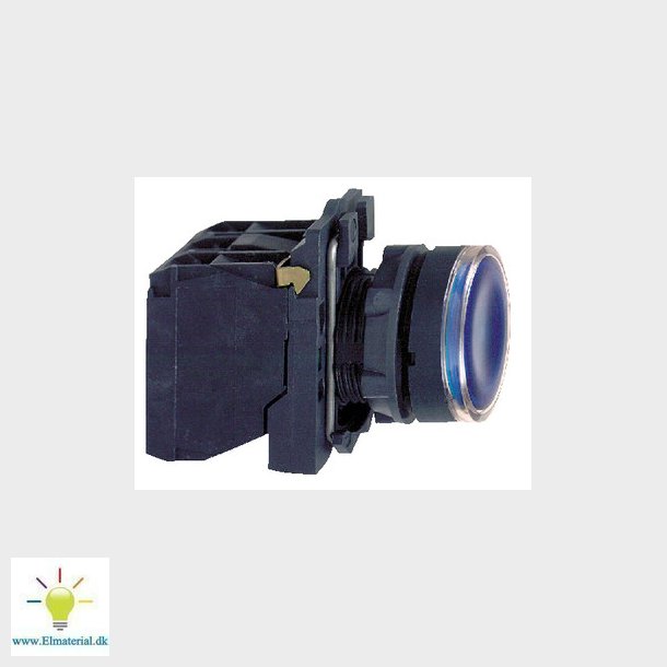 Harmony lampetryk komplet med LED og plan trykflade med fjeder-retur i bl farve 24VAC/DC forsyning 