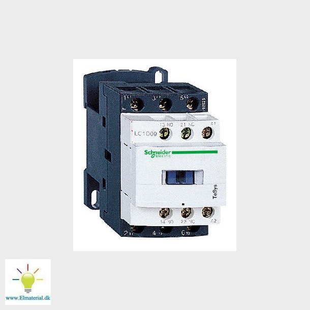 TeSys D kontaktor LC1D09B7, 3P 9A AC-3 4kW@400V, 1NO+1NC hjlpe kontakt, 24V 50/60Hz AC spole
