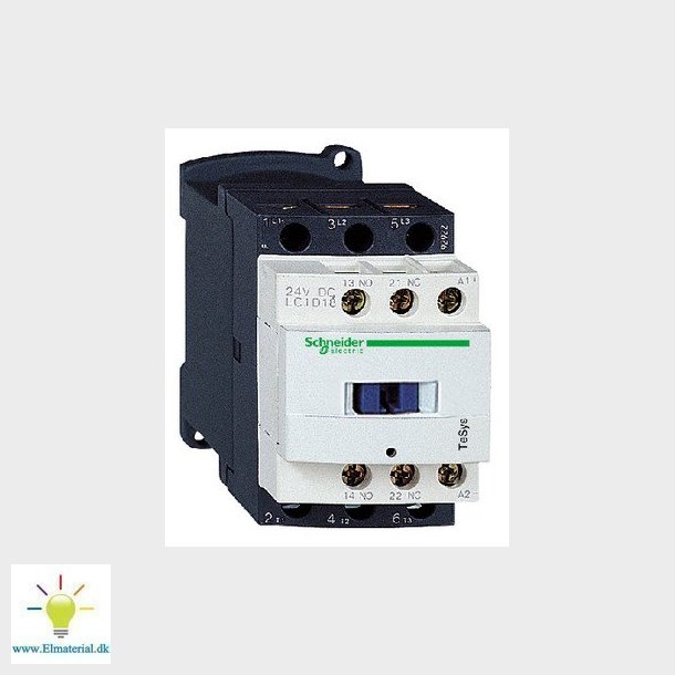 TeSys D kontaktor LC1D18BD, 3P 18A AC-3 7.5kW@400V, 1NO+1NC hjlpe kontakt, 24V DC spole