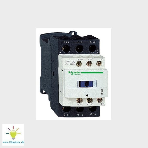 TeSys D kontaktor LC1D32BD, 3P 32A AC-3 15kW@400V, 1NO+1NC hjlpe kontakt, 24V DC spole