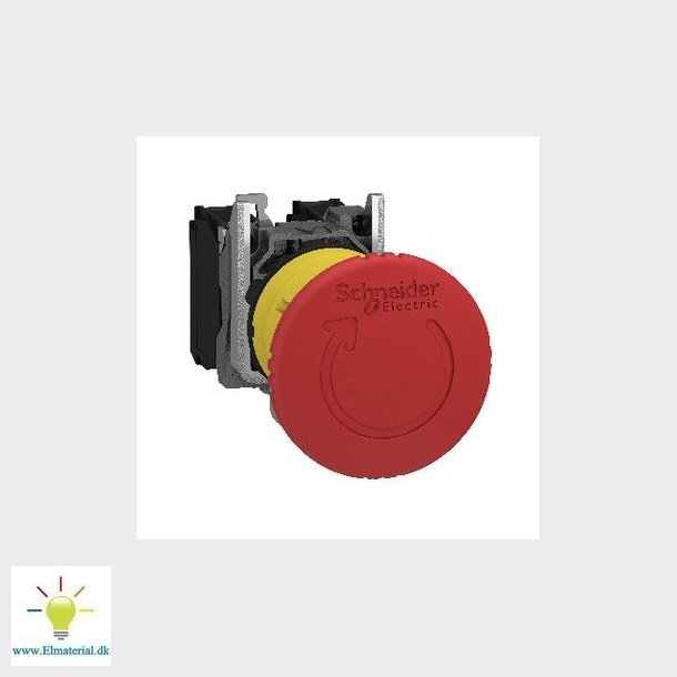 Harmony ndstop komplet med 40 mm paddehoved i rd farve med tryk/drej funktion og 2xNC, XB5AS8444