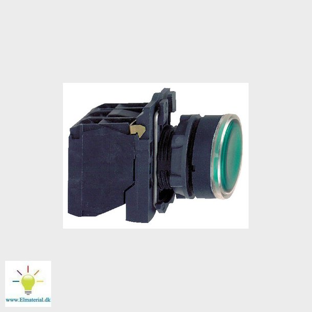 Harmony lampetryk komplet med LED og plan trykflade med fjeder-retur i grn farve 24VAC/DC forsyning