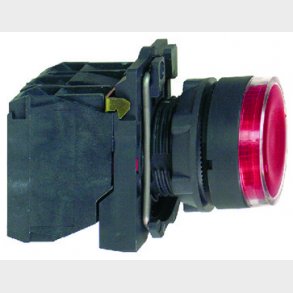 Harmony lampetryk komplet med LED og plan trykflade med fjeder-retur i r�d farve 24VAC/DC forsyning 