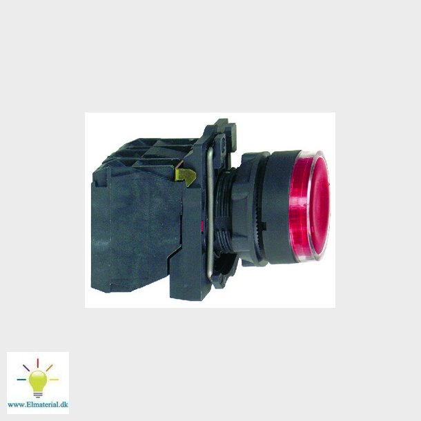 Harmony lampetryk komplet med LED og plan trykflade med fjeder-retur i rd farve 24VAC/DC forsyning 