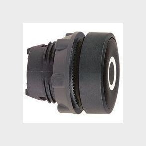 Harmony trykknapshoved i plast med fjeder-retur og plan trykflade i sort farve med hvidt 