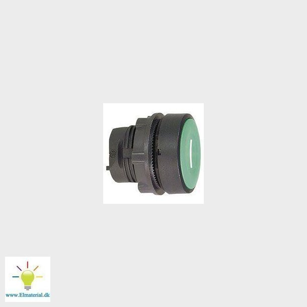 Harmony trykknapshoved i plast med fjeder-retur og plan trykflade i grn farve med hvidt "I"