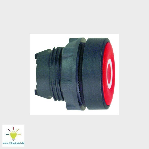 Harmony trykknapshoved i plast med fjeder-retur og plan trykflade i rd farve med hvidt "O"