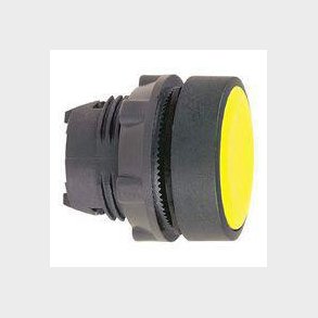 Harmony trykknapshoved i plast med fjeder-retur og plan trykflade i gul farve