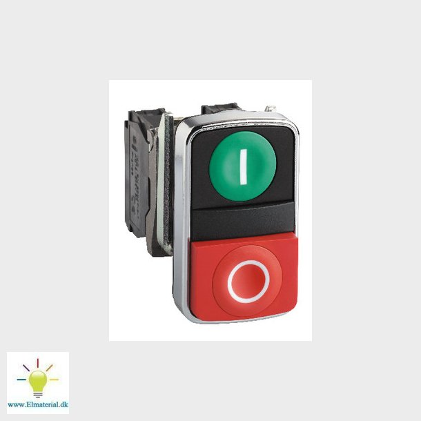 Harmony dobbelt trykknap komplet med hvidt "I" p grn trykflade og hvidt "O" p rd ophjet try