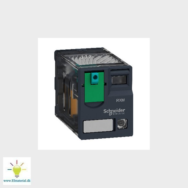 RXM stikbensrel med testknap og LED og 2 C/O kontakter p 12A og 24 VDC forsyning