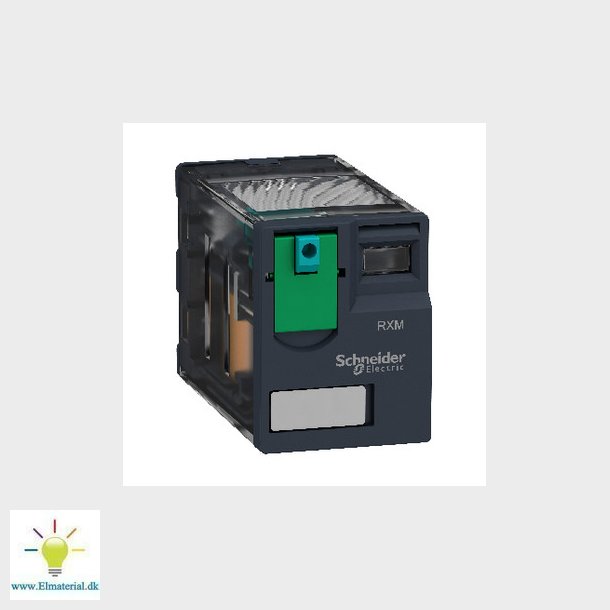 RXM stikbensrel med testknap og 4 C/O kontakter p 6A og 24 VDC forsyning