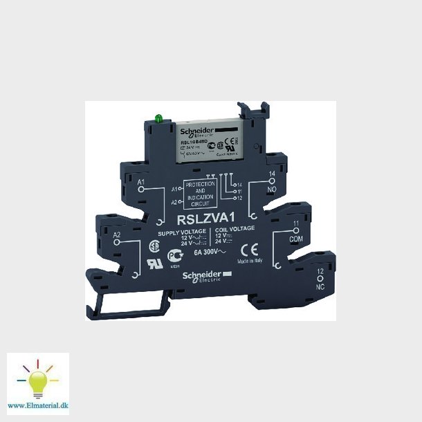 Komplet 6,2mm stikbensrel med skrueklemmer, 1C/O 6A, AgSnO2 kontaktst, 24VAC/DC forsyning