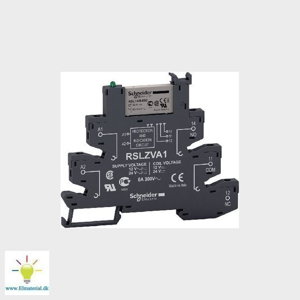 Komplet 6,2mm stikbensrel med fjederklemmer, 1C/O 6A, AgSnO2 kontaktst, 24VAC/DC forsyning