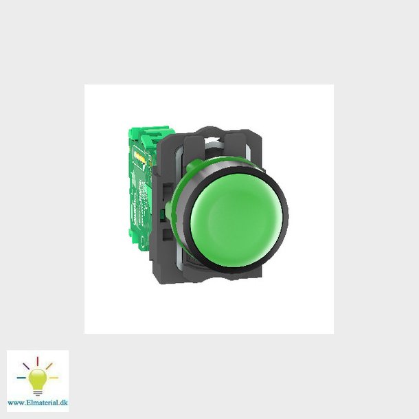 Harmony trdls trykknap i plast med fjeder-retur og plan trykflade i grn farve med 1 signal