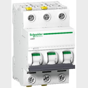 Acti9 Automatsikring iC60H, 3P 10A C, med dobbelt terminal, 54 mm