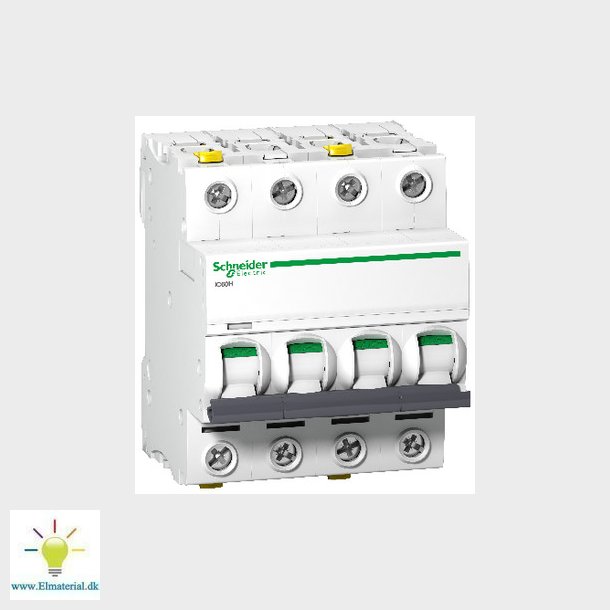 Acti9 iC60H 4P 10A dobbelt terminal C-karakteristik 10/16kA 400V bredde 72mm