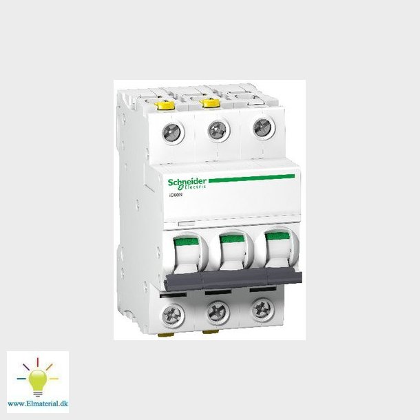 Acti9 Automatsikring iC60N, 3P 16A C, med dobbelt terminal, 54 mm