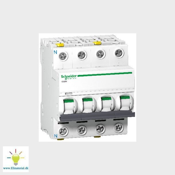 Acti9 iC60N 3P-N 50A Dobbelt terminal C-karakteristik 6/10kA 230V Bredde 72mm