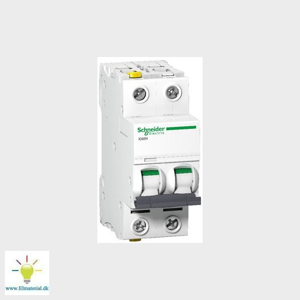 Acti9 iC60N 2P 10A Dobbelt terminal D-karakteristik 6/10kA 230V Bredde 36mm