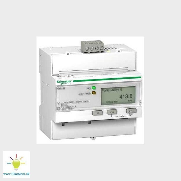 Acti9 3 faset Kilowatt-time mler til montering p DIN skinne, med tller samt Modbus kommunikation,