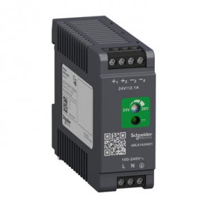 Modicon switchmode str�mforsyning optimized til DIN-skinne med 24 VDC 50 W-2,1 A udgang og 100-240 V