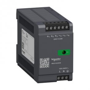 Modicon switchmode str�mforsyning optimized til DIN-skinne med 24 VDC 91,2 W-3,8 A udgang og 100-240