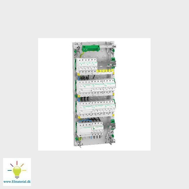 Frdigmonteret Resi9 CX gruppetavle: 4 rkker 13M m/2xHPFI 30mA 1xtransient 1xhovedafb 1xC16A 3PN 2x
