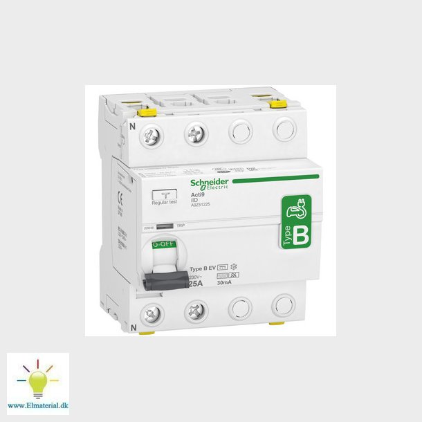 Fejlstrmsafbryder AC/DC RCCB HPFI 2P 25 A 30 mA type B specielt designet til EV-Electrical Vehicle 