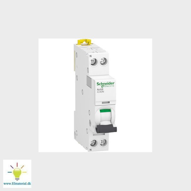 Acti9 automatsikring, 1P + N, 4A, 230V 6/10 kA, C-karakteristik, enkelt terminal, bredde 18 mm.