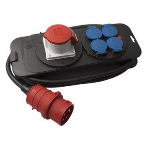 CEE/DK Kompaktforgrener, 400V/16A + 4 DK stik, 2M kabel