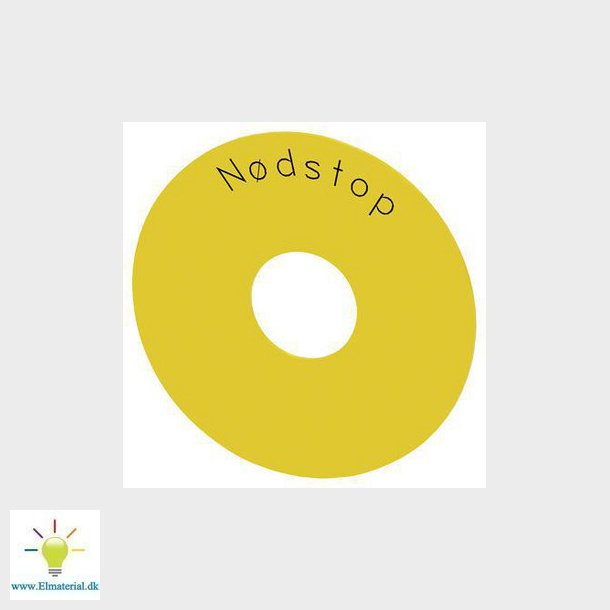 Bagplade rund, for NDSTOP padde gul, selvklbende, inde diameter 23 mm, inskription: Nodstop