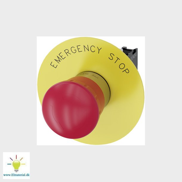 Ndstop, paddehat trykknap, 22mm, rund, metal