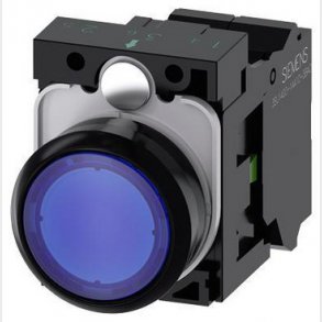 Lystrykknap bl�, Trykknap, flad, med holder, 1 NO, LED modul med integreret LED 24 V AC/DC, fjeder