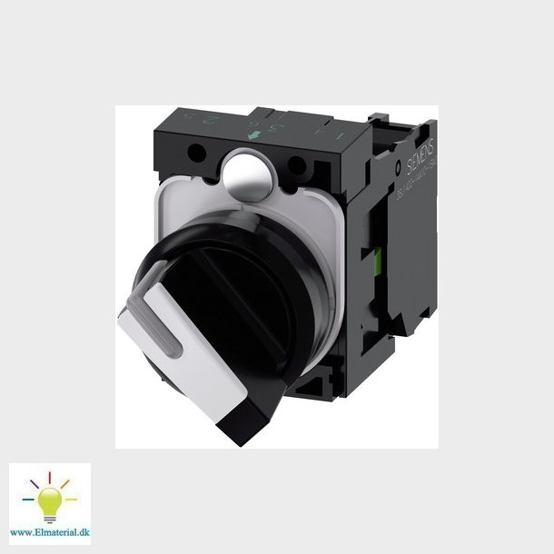 Omskifter, kan blive oplyst, 22 mm, rund, plastik, sort, hvid, kort omskifter, 2 afbryder positioner