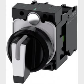 Omskifter, kan blive oplyst, 22 mm, rund, plastik, sort, hvid, kort omskifter, 3 afbryder positioner