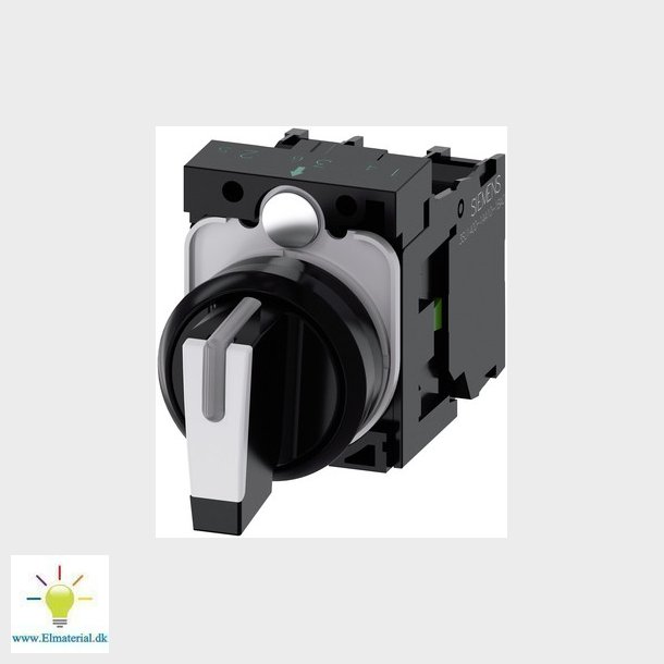 Omskifter, kan blive oplyst, 22 mm, rund, plastik, sort, hvid, kort omskifter, 3 afbryder positioner