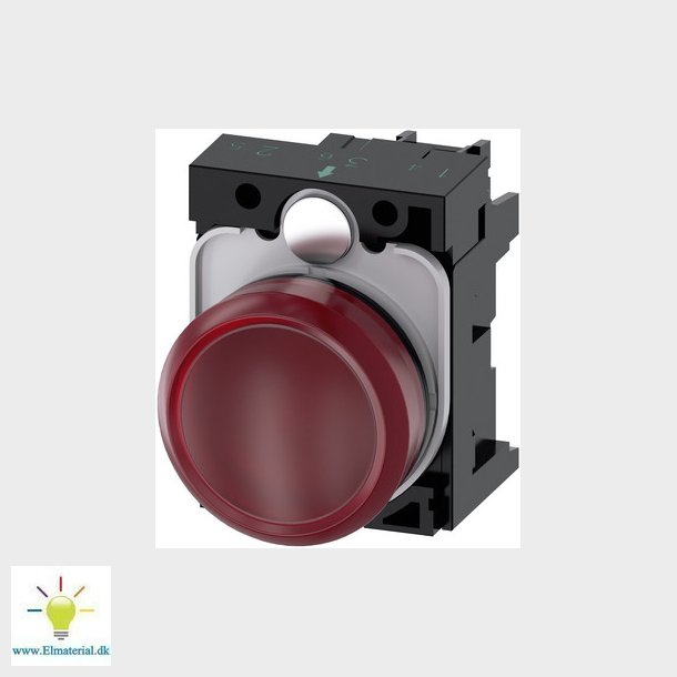 Indikatorlys, 22 mm, rund, plastik, rd, glat linse, med holder, LED modul 3SU1102-6AA20-1AA0