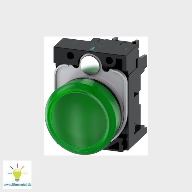 Indikatorlys, 22 mm, rund, plastik, grn, glat linse, med holder, LED modul 3SU1102-6AA40-1AA0