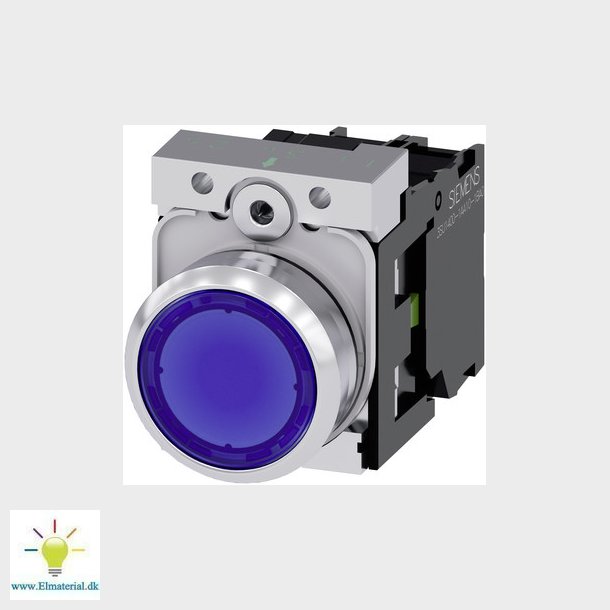 Oplyst trykknap, 22 mm, rund, metal, skinnende, bl, flad knap 3SU1152-0AB50-1BA0