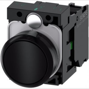 Trykknap, 22 mm, rund, plastik, sort, flad, momentan kontakt type, med holder 1NO, skrue terminal