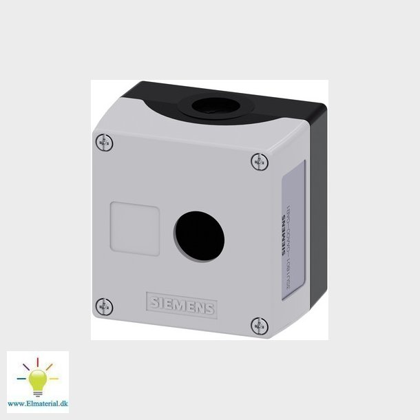 Trykknapkasse 22 mm, rund, top, gr, 1 hul, plastik, fordybning til etiket, tom