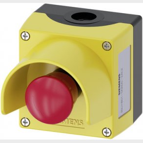 Trykknapkasse 22 mm, rund, top, gul, med beskyttelseskrave, 1 hul, metal, �40mm tryk, 1NC basis mont